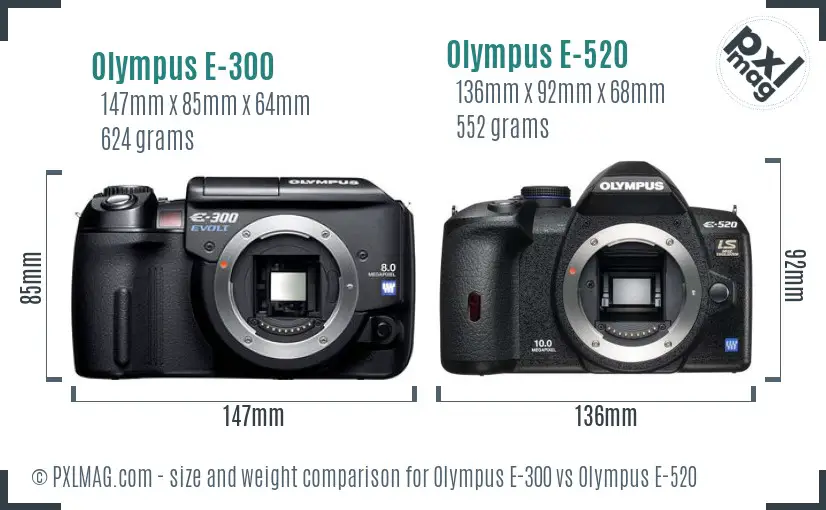 Olympus E-300 vs Olympus E-520 size comparison