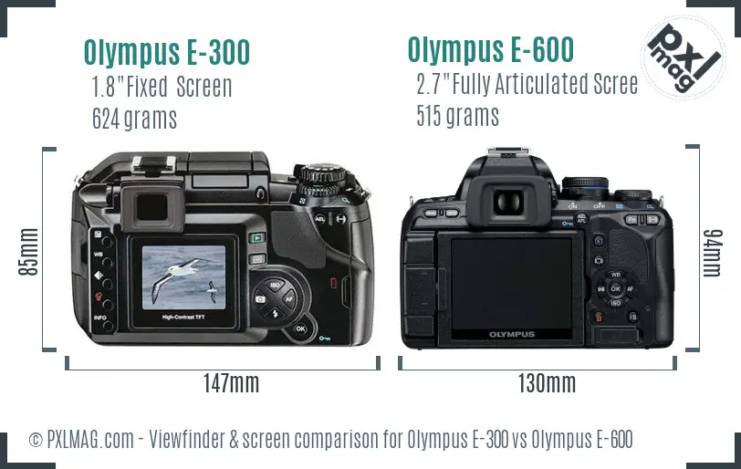 Olympus E-300 vs Olympus E-600 Screen and Viewfinder comparison
