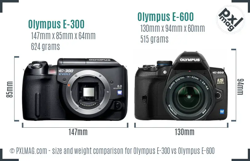 Olympus E-300 vs Olympus E-600 size comparison