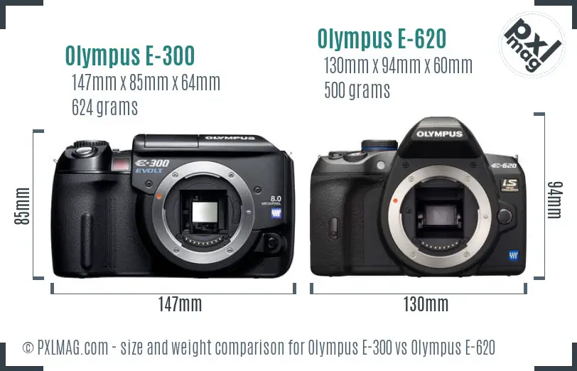 Olympus E-300 vs Olympus E-620 size comparison