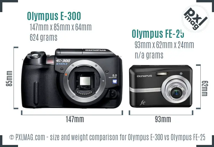 Olympus E-300 vs Olympus FE-25 size comparison