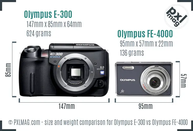 Olympus E-300 vs Olympus FE-4000 size comparison