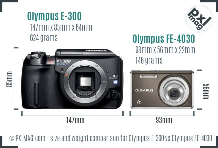 Olympus E-300 vs Olympus FE-4030 size comparison