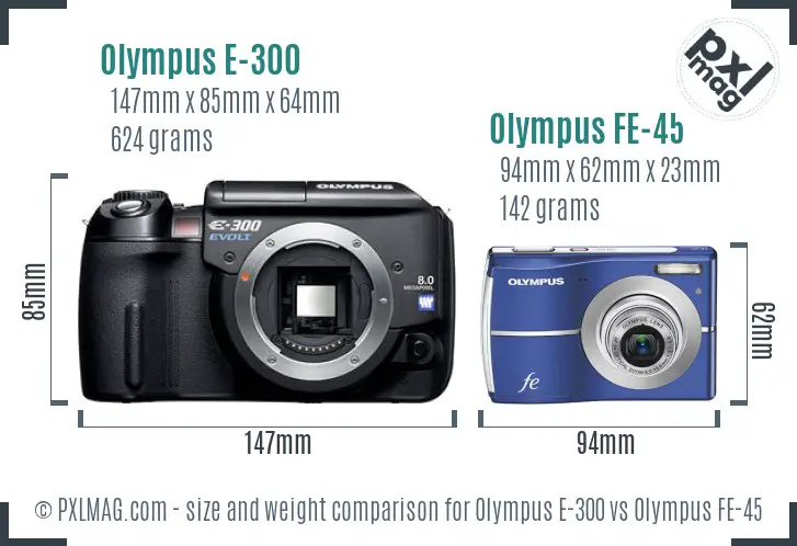 Olympus E-300 vs Olympus FE-45 size comparison