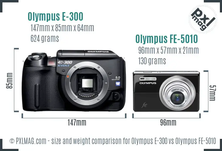 Olympus E-300 vs Olympus FE-5010 size comparison