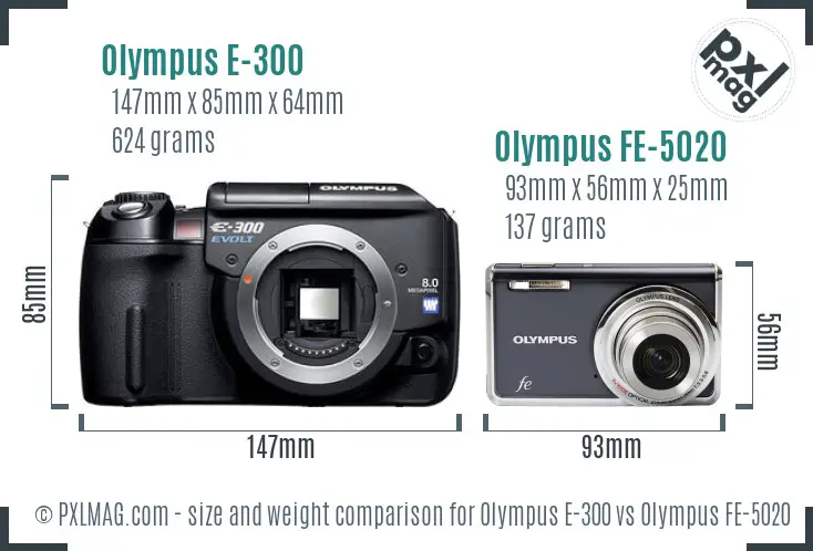 Olympus E-300 vs Olympus FE-5020 size comparison