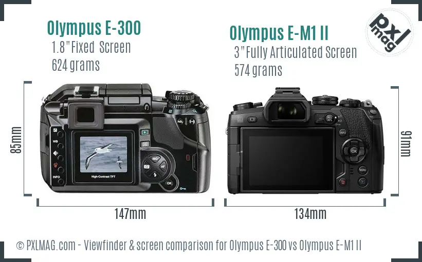 Olympus E-300 vs Olympus E-M1 II Screen and Viewfinder comparison