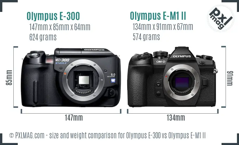 Olympus E-300 vs Olympus E-M1 II size comparison