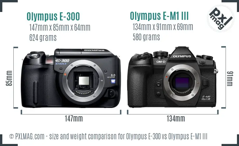 Olympus E-300 vs Olympus E-M1 III size comparison