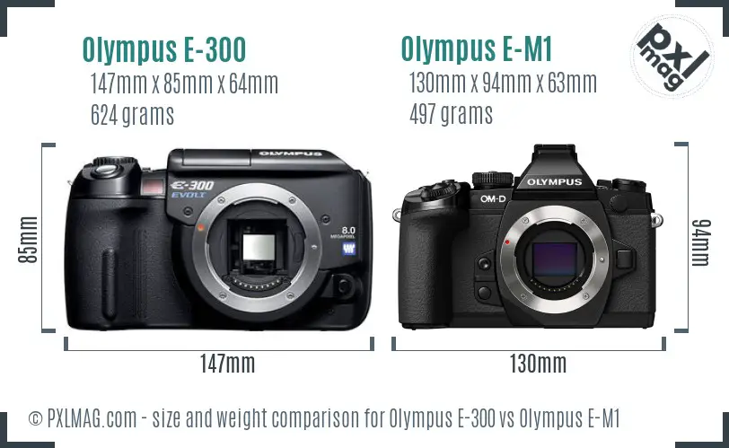 Olympus E-300 vs Olympus E-M1 size comparison