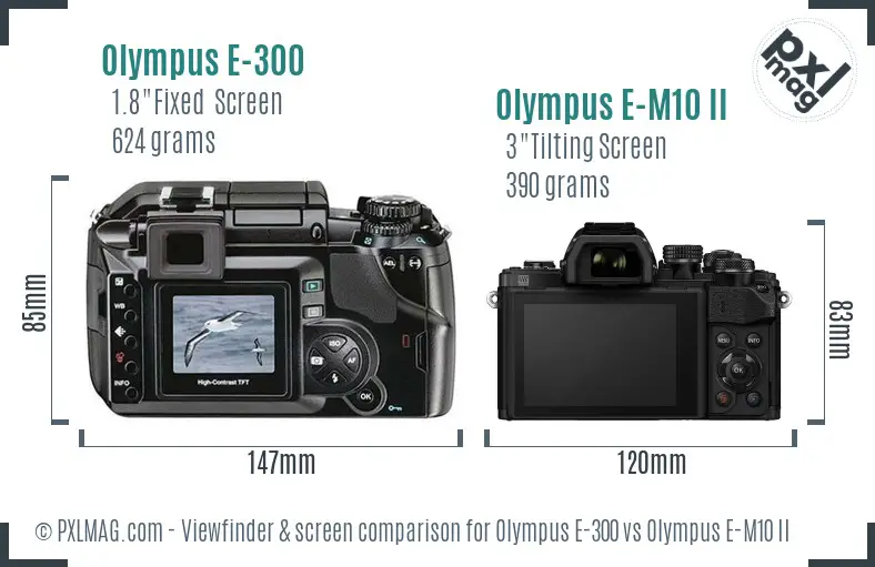Olympus E-300 vs Olympus E-M10 II Screen and Viewfinder comparison