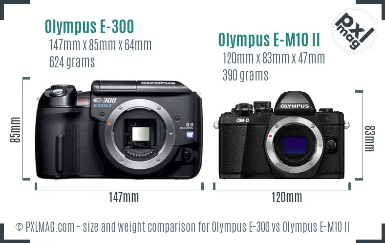 Olympus E-300 vs Olympus E-M10 II size comparison