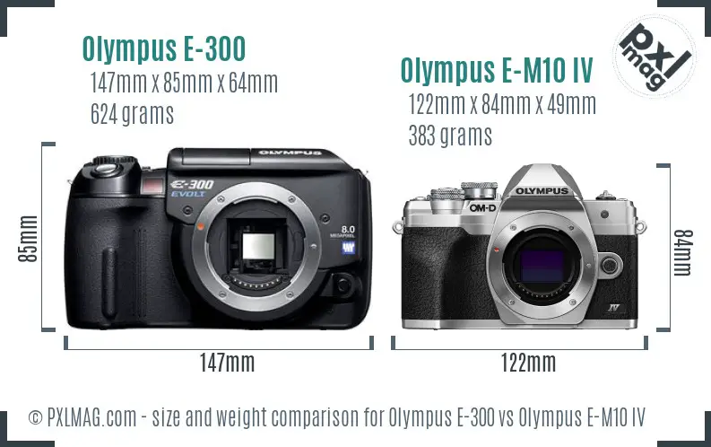 Olympus E-300 vs Olympus E-M10 IV size comparison