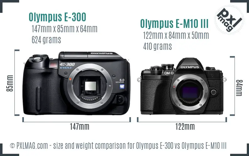 Olympus E-300 vs Olympus E-M10 III size comparison
