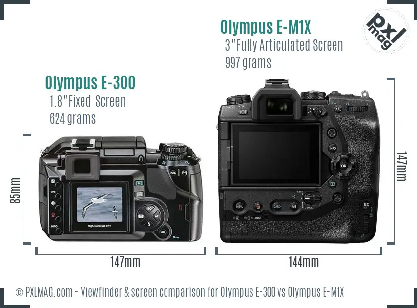 Olympus E-300 vs Olympus E-M1X Screen and Viewfinder comparison