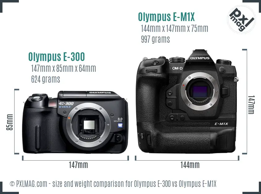 Olympus E-300 vs Olympus E-M1X size comparison