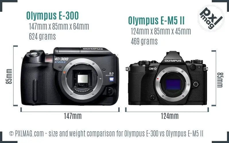 Olympus E-300 vs Olympus E-M5 II size comparison