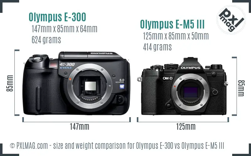 Olympus E-300 vs Olympus E-M5 III size comparison