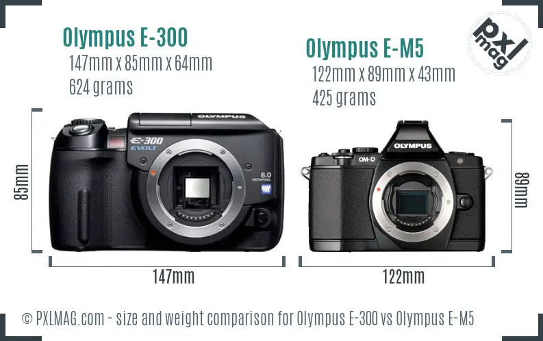 Olympus E-300 vs Olympus E-M5 size comparison
