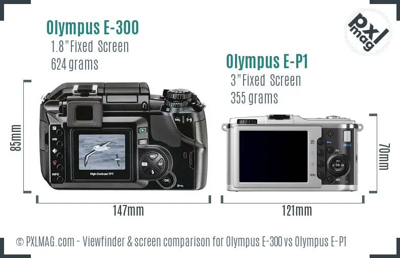 Olympus E-300 vs Olympus E-P1 Screen and Viewfinder comparison