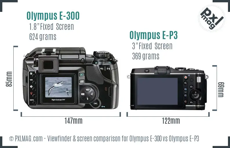 Olympus E-300 vs Olympus E-P3 Screen and Viewfinder comparison
