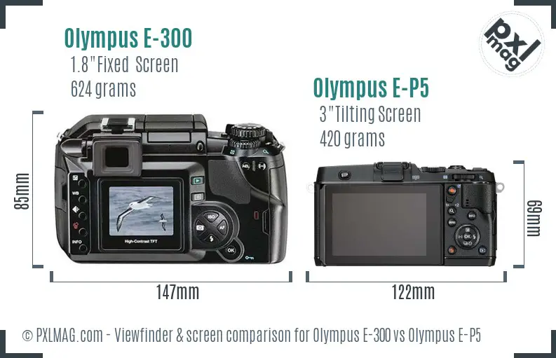 Olympus E-300 vs Olympus E-P5 Screen and Viewfinder comparison