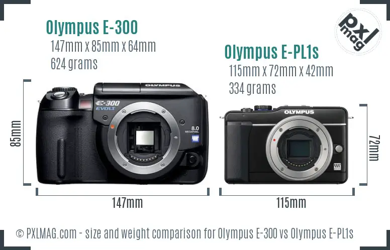 Olympus E-300 vs Olympus E-PL1s size comparison