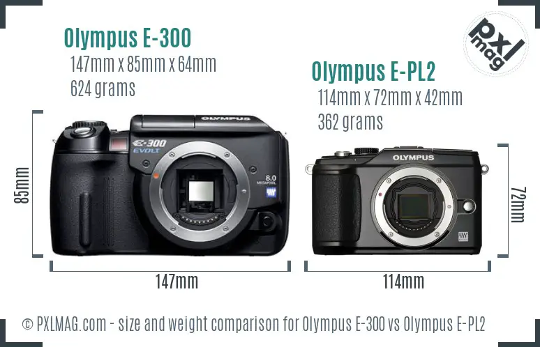 Olympus E-300 vs Olympus E-PL2 size comparison