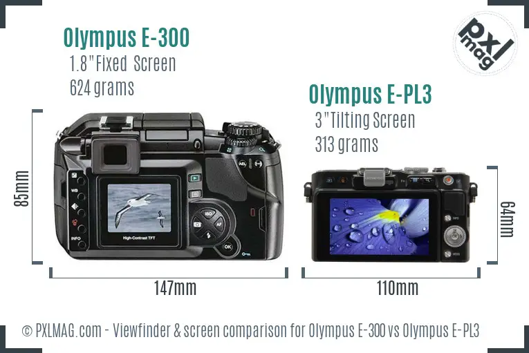 Olympus E-300 vs Olympus E-PL3 Screen and Viewfinder comparison