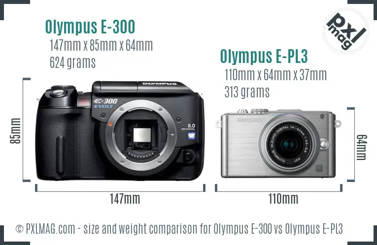 Olympus E-300 vs Olympus E-PL3 size comparison