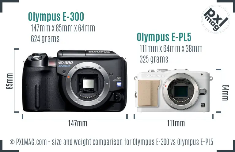 Olympus E-300 vs Olympus E-PL5 size comparison