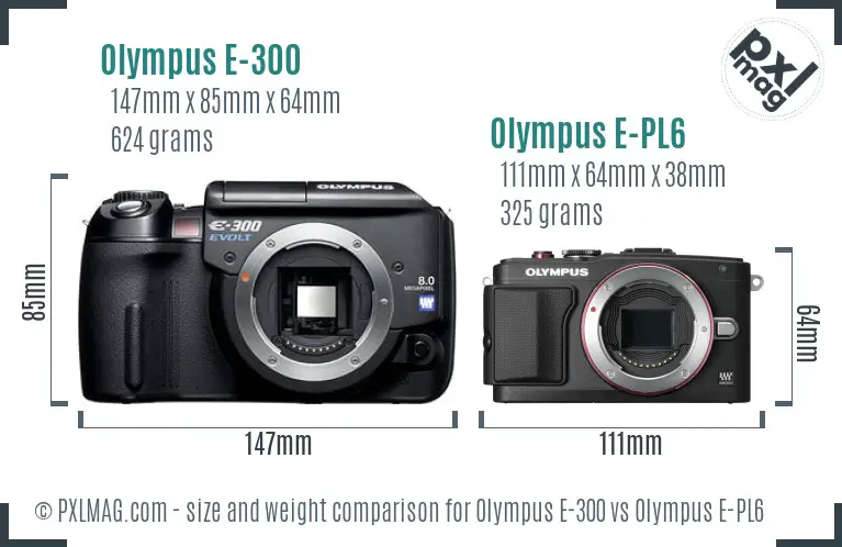 Olympus E-300 vs Olympus E-PL6 size comparison