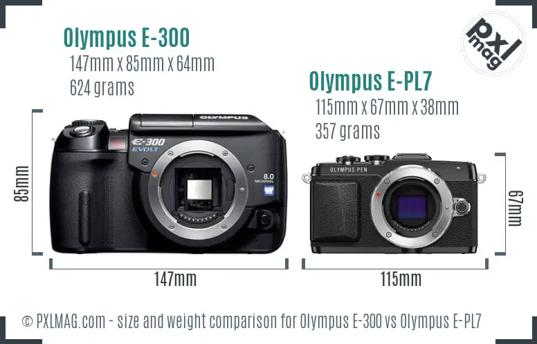 Olympus E-300 vs Olympus E-PL7 size comparison