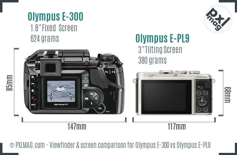 Olympus E-300 vs Olympus E-PL9 Screen and Viewfinder comparison