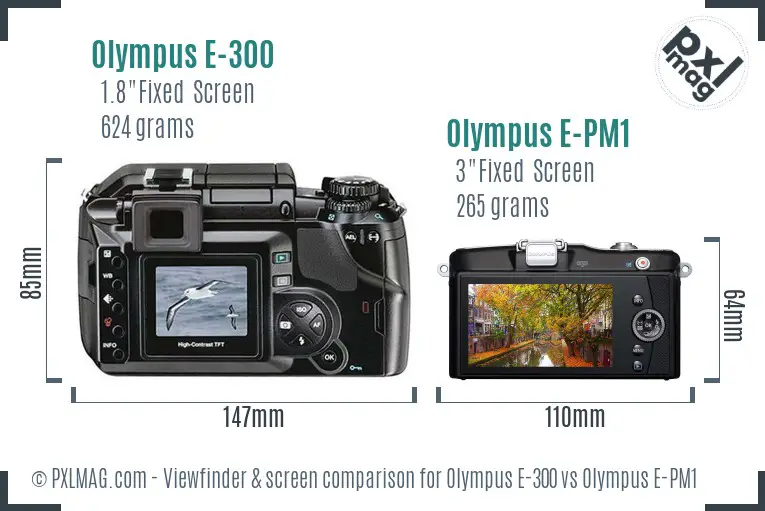 Olympus E-300 vs Olympus E-PM1 Screen and Viewfinder comparison
