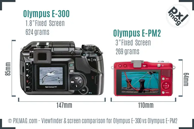 Olympus E-300 vs Olympus E-PM2 Screen and Viewfinder comparison