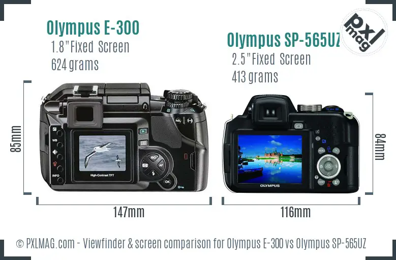 Olympus E-300 vs Olympus SP-565UZ Screen and Viewfinder comparison