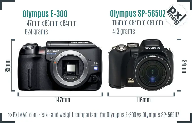 Olympus E-300 vs Olympus SP-565UZ size comparison