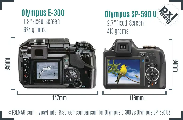 Olympus E-300 vs Olympus SP-590 UZ Screen and Viewfinder comparison
