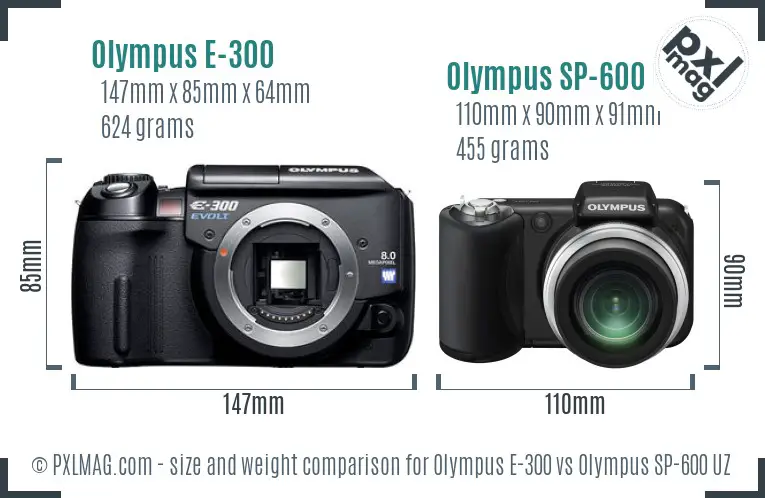 Olympus E-300 vs Olympus SP-600 UZ size comparison