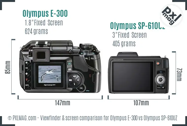 Olympus E-300 vs Olympus SP-610UZ Screen and Viewfinder comparison