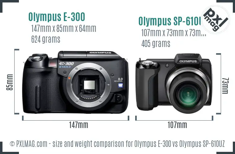 Olympus E-300 vs Olympus SP-610UZ size comparison