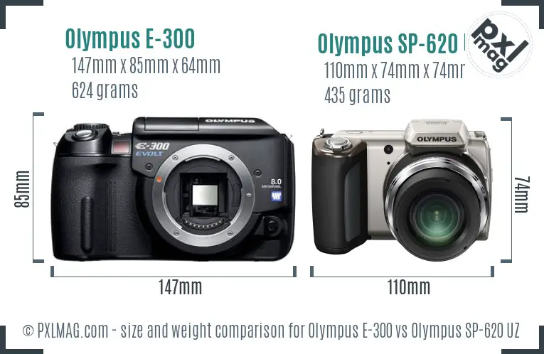 Olympus E-300 vs Olympus SP-620 UZ size comparison