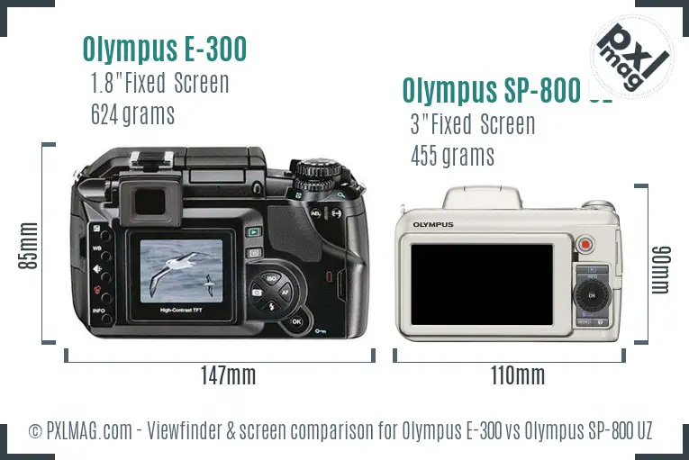 Olympus E-300 vs Olympus SP-800 UZ Screen and Viewfinder comparison