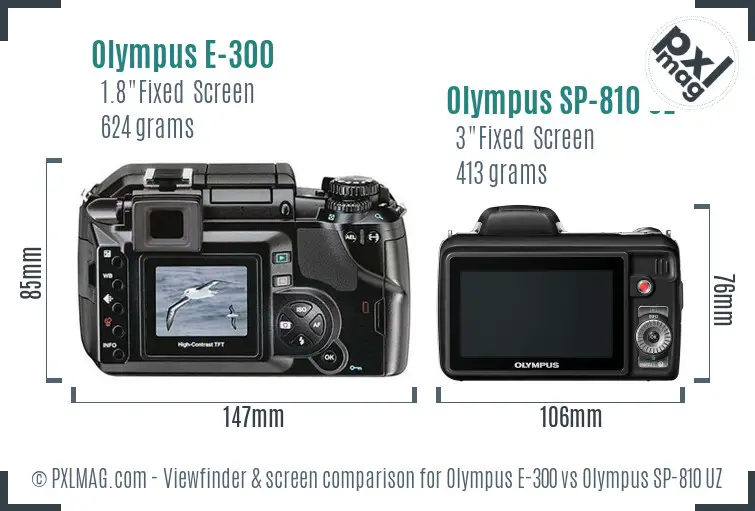 Olympus E-300 vs Olympus SP-810 UZ Screen and Viewfinder comparison