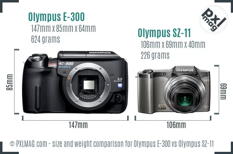 Olympus E-300 vs Olympus SZ-11 size comparison