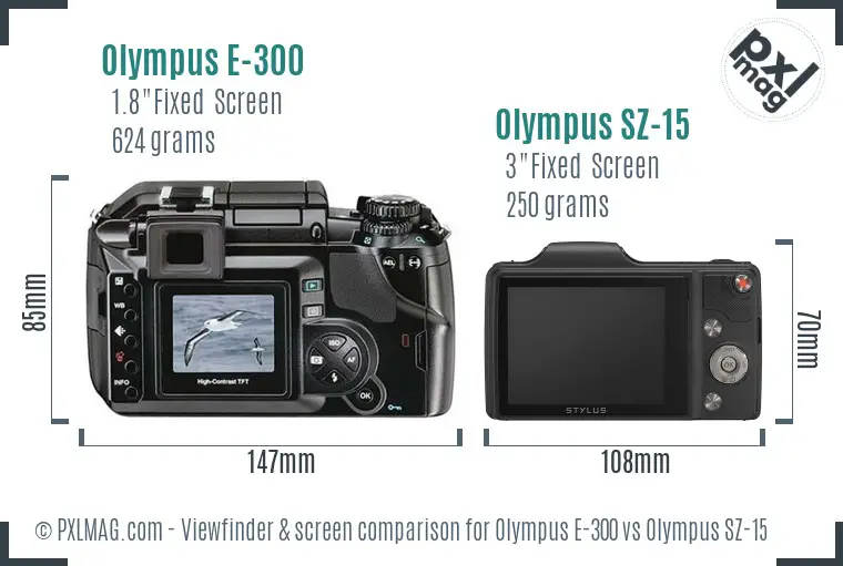 Olympus E-300 vs Olympus SZ-15 Screen and Viewfinder comparison
