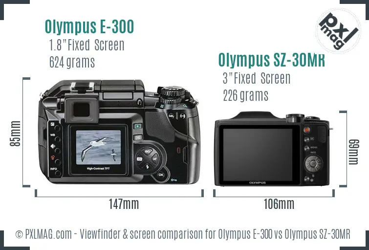 Olympus E-300 vs Olympus SZ-30MR Screen and Viewfinder comparison