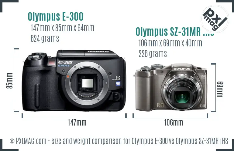 Olympus E-300 vs Olympus SZ-31MR iHS size comparison