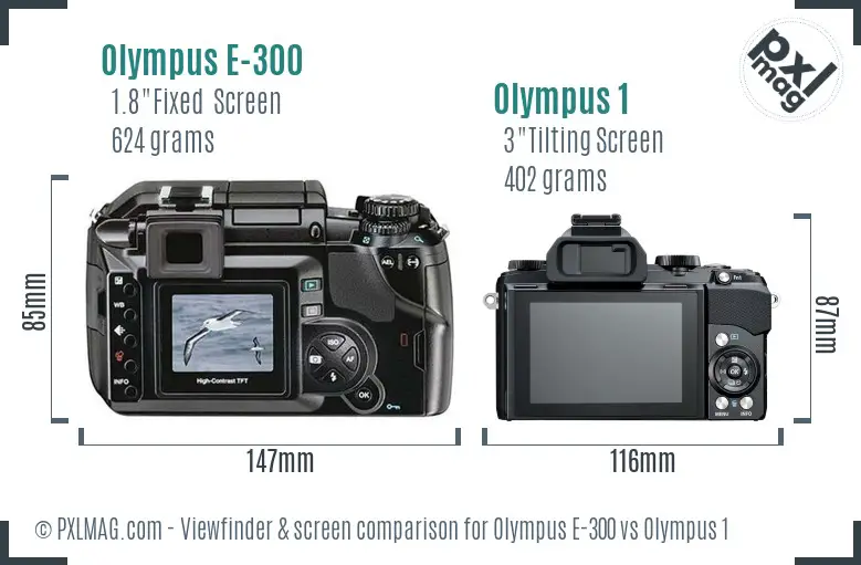 Olympus E-300 vs Olympus 1 Screen and Viewfinder comparison